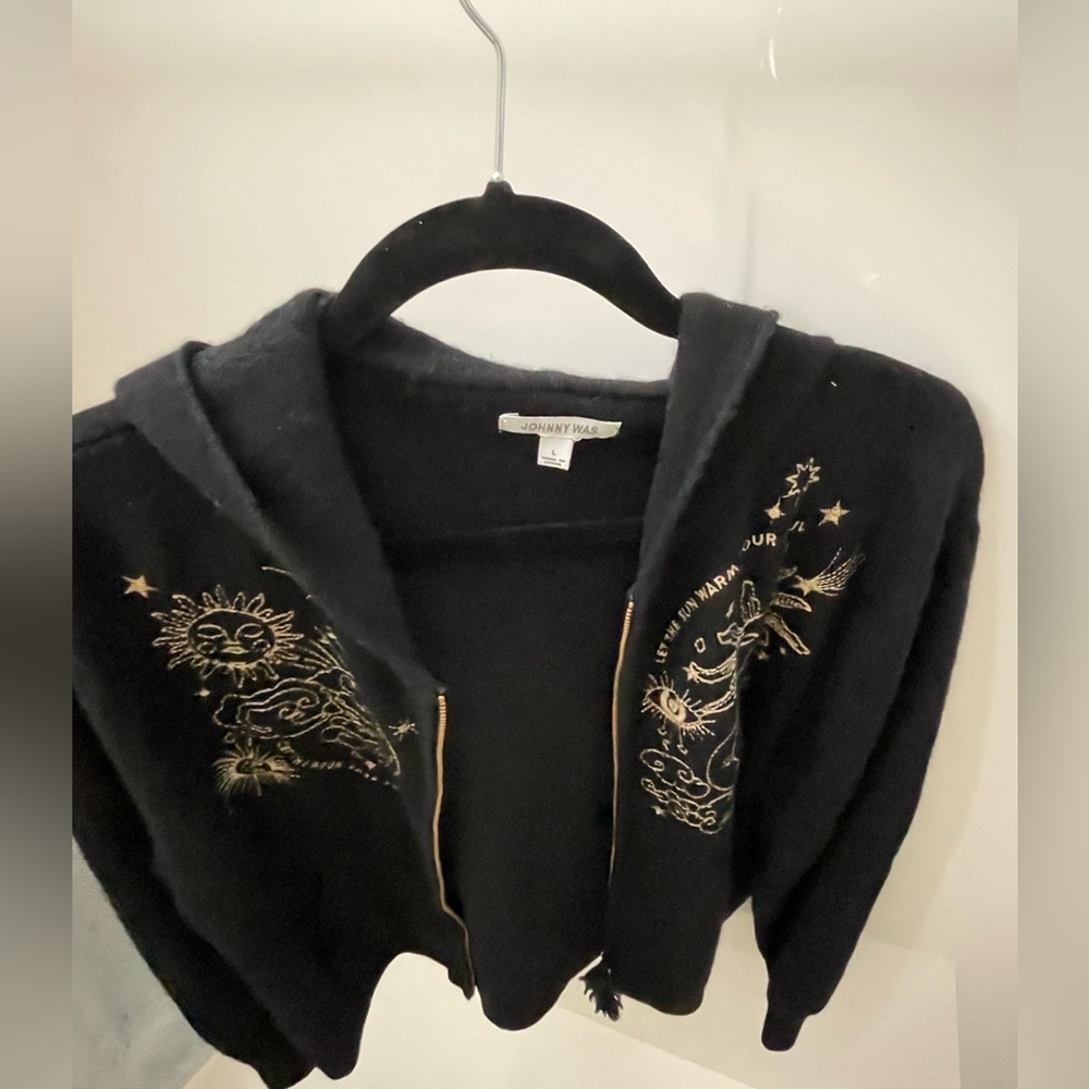 Johnny Was Black Celestial Cashmere Embroidered Hoodie NWOT
